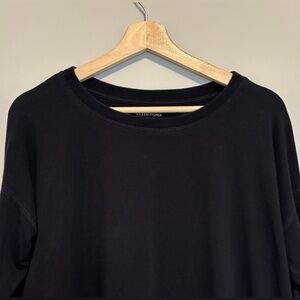 Eileen Fisher Size XS Round Neck Long Sleeve Tee Minimalist Black Normcore